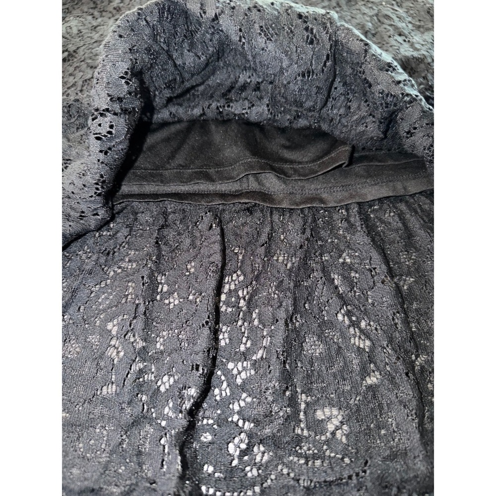 Banana Republic Black Floral Lace Ruffle Hem Skirt Size 6 A-Line Eyelash Trim - Picture 4 of 7